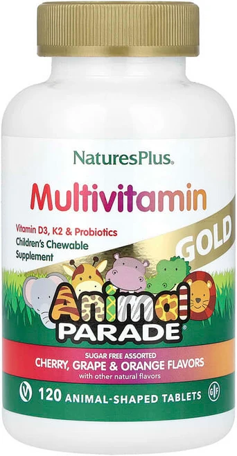 NaturesPlus Source of Life Animal Parade 골드 어린이용 츄어블 종합비타민 & 미네랄 보충제 여러 가지 맛 동물 모양 120정 NAP-29928 - 쿠팡