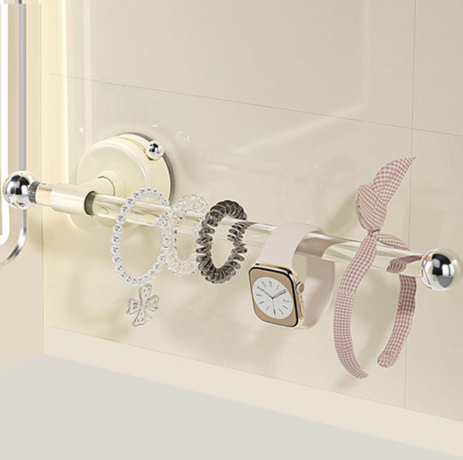 로드제 무타공 욕실 주방 탈부착 강력흡착식 걸이, 1개, 아이보리