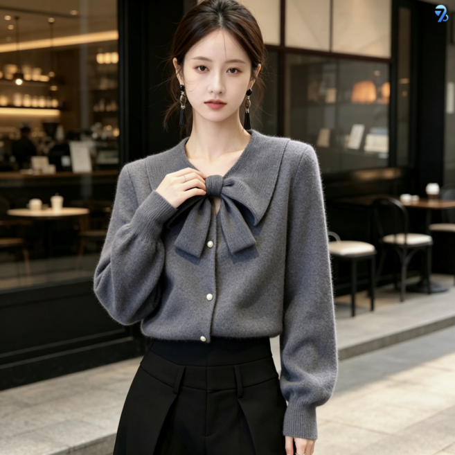 8위 - 708090 여성용 리본 넓은 가디건 단추 데일리 아우터