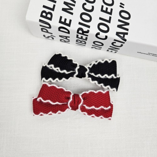 무이토린다 몽글몽글 웨이브 스티치 리본 반머리 헤어핀