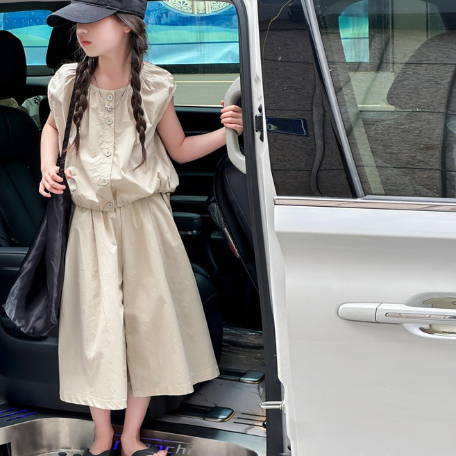 Toruva어린이 여름 민소매 팬츠 드레스 세트 심플 스타일14세 이상