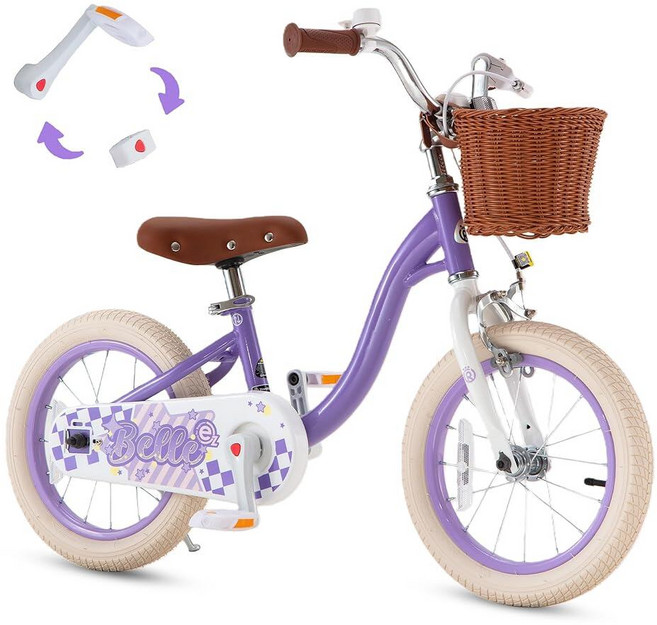 RoyalBaby 여아용 Bike Belle EZ 아동용 자전거 밸런스 및 페달 35.6cm(14인치) 휠 만 3-5세 키즈부터 큰 어린이까지 퍼플 107219, RoyalBaby 여아용 Bike Belle EZ 아동