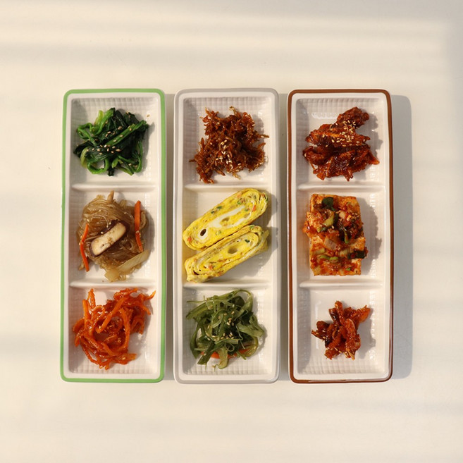국산 3절 나눔접시 3칸 도자기 삼절 찬기, 1개, 핑크