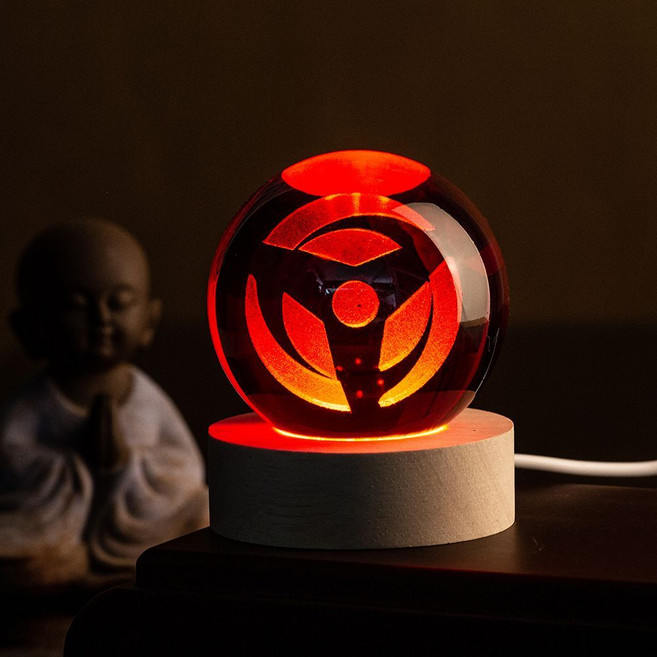 火影忍者 寫輪眼水晶球小夜燈 發光擺件, 1個, 卡卡西4cm球+圓底座