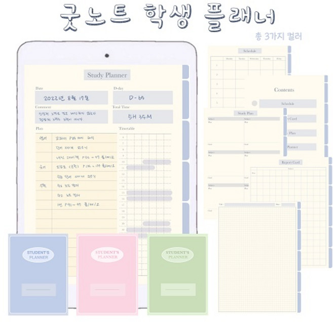 굿노트 학생 플래너 아이패드 노타빌리티 pdf 파일 모눈노트 스터디플래너 시간표, 동의, 그린