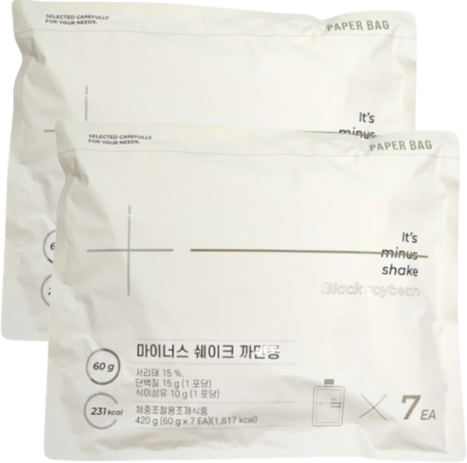 페이퍼백 마이너스 쉐이크 까만콩 60g x 7포 x 2팩 2주분, 420g, 2개