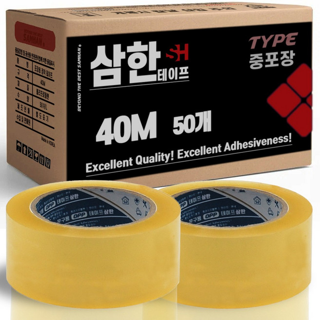 삼한 OPP 박스테이프, 중포장 40M 투명, 50개
