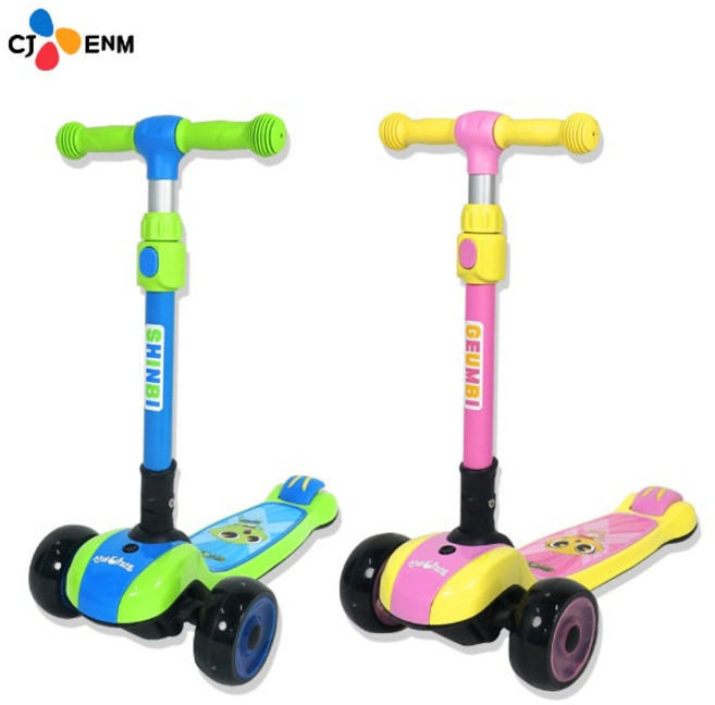 CJ ENM 신비아파트 신비 금비 LED 접이식 킥보드 어린이 씽씽이, 블루(신비), 1개