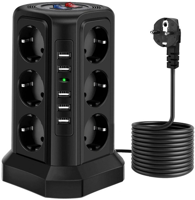 타워형 멀티탭 17구 2500w 고용량 멀티탭, 1개, 1.8m, 블랙