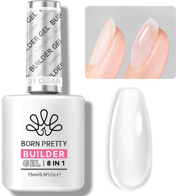 BORN PRETTY 빌더 젤 8 in 1 클리어 젤 15ml 폴리젤 길이 연장 젤네일 UV/LED 대응 초보자용 (투명 색상)
