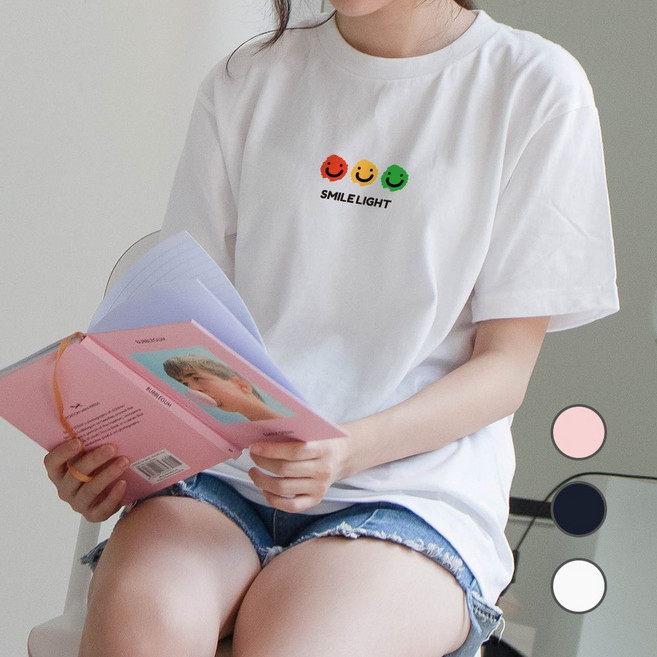 험블스튜디오 루즈핏 스마일라이트 레터링 레이어드티 여성반팔티셔츠