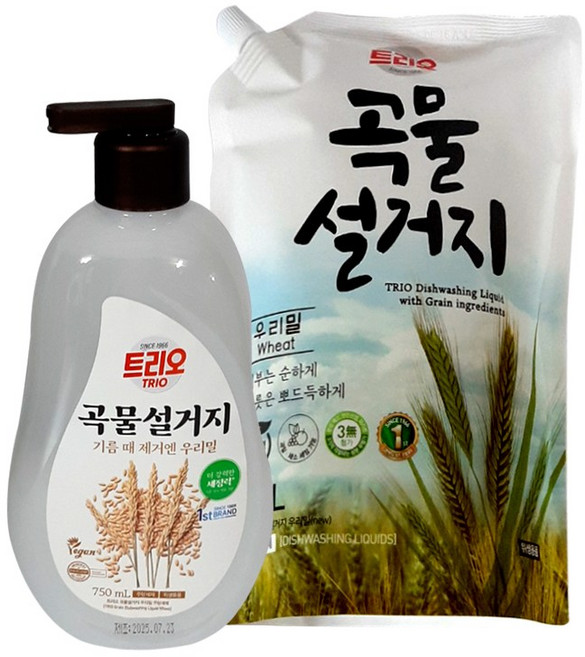 트리오 곡물설거지 우리밀 용기 750ml + 리필 1.2L, 1개