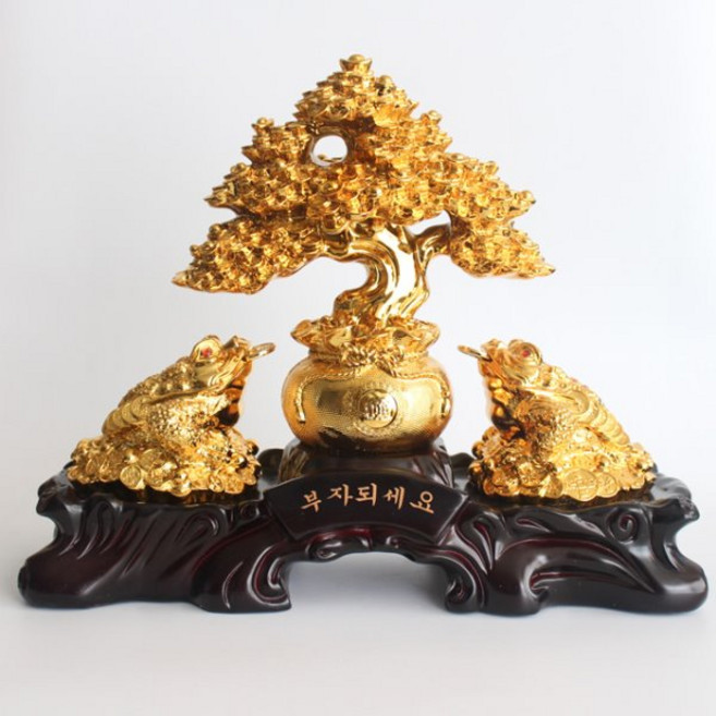 아네샵 황금 돈나무 두꺼비 장식품 풍수 재물 황금 두꺼비 장식 소품 개업 집들이 선물