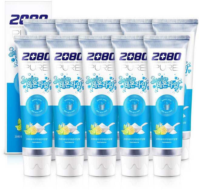 애경 2080 베이킹소다 퓨어 레몬라임향 치약 120g, 11개