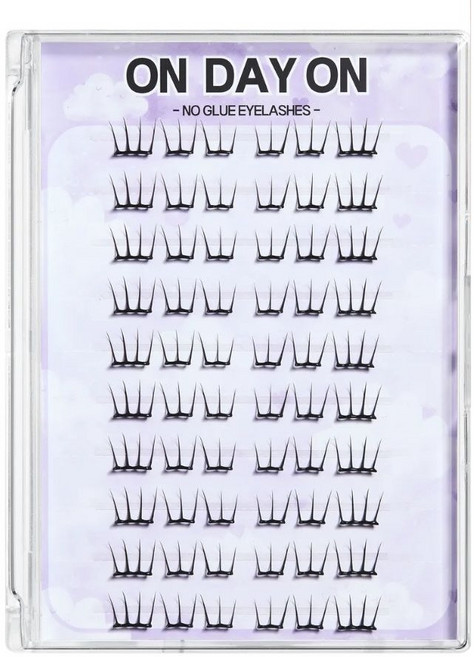 온데이온 초경량 풀 필요없는 아이돌 속눈썹 8-10mm 노글루 인조 속눈썹 60PCS, 1개, 클리어