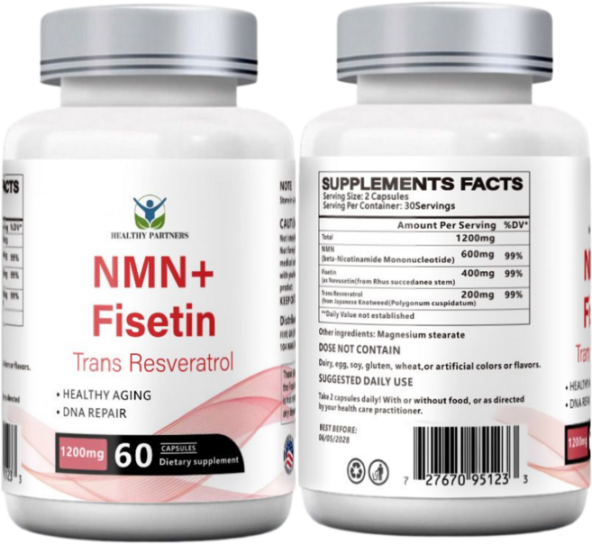 NMN 폴리페놀 항노화 피세틴 트랜스 레스베라트롤 DNA 복합성분 니코틴아마이드 NAD 1200MG AMPK효소 고순도 99% 무관세, 4개, 60정