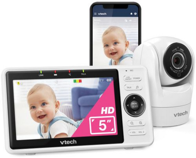 VTech VM901 Smart WiFi Baby Monitor with 1080p FHD Camera and 5" HD IPS Display Free App Remote