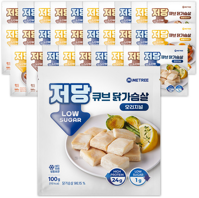 미트리 저당 큐브 닭가슴살 3종 혼합, 30개, 100g