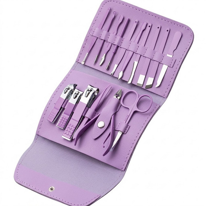 센티브 가죽케이스 손톱깎이 네일케어 16종 세트, 1개, 라벤다