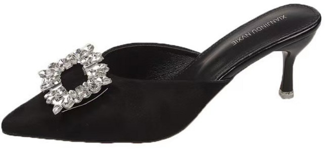 큐빅 새틴 스틸레토힐 뮬 블로퍼 하이힐 슬리퍼