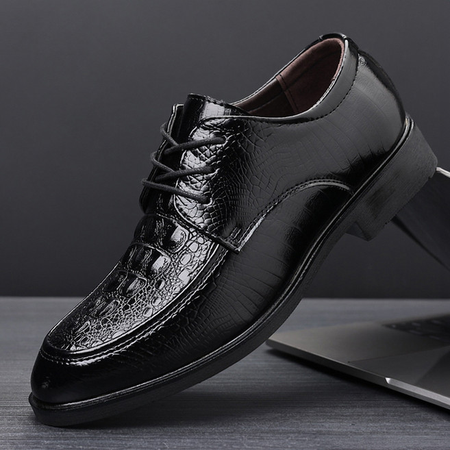 지디오 남성 가죽 정장 구두 3CM 키높이 통굽 로퍼 레이스업 악어 패턴 직장인 클래식 더비 사계절 신발