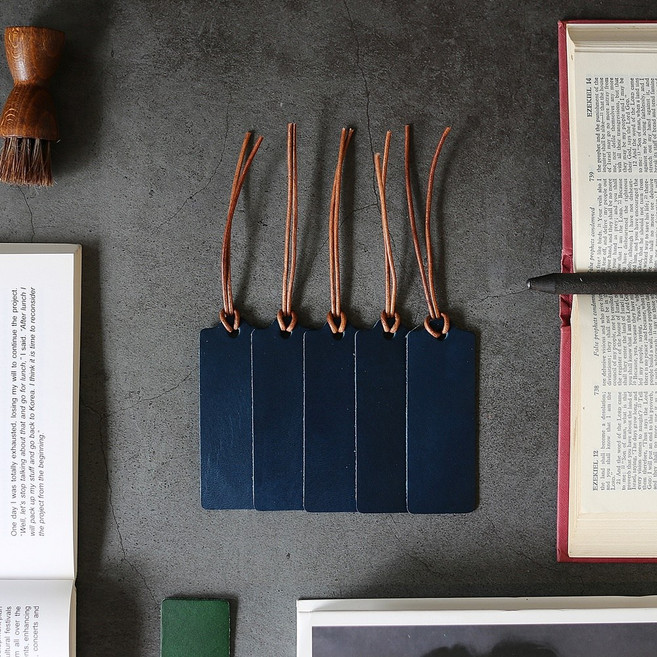 810 (5개입) 가죽 이니셜 각인 책갈피 북마크 성경 말씀 단체 만들기 선물 기념품 소량 주문 제작, 네이비