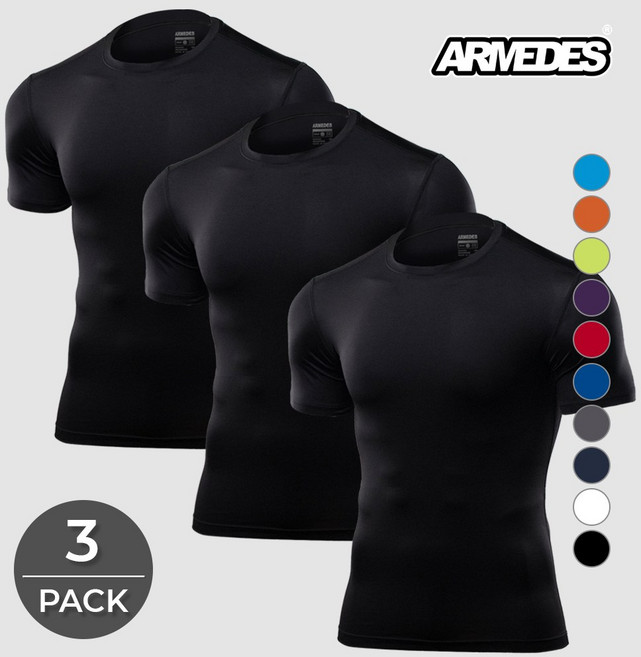 아르메데스 언더레이어 쿨티셔츠 베이스레이어 컴프레션 테크핏 반팔 3매