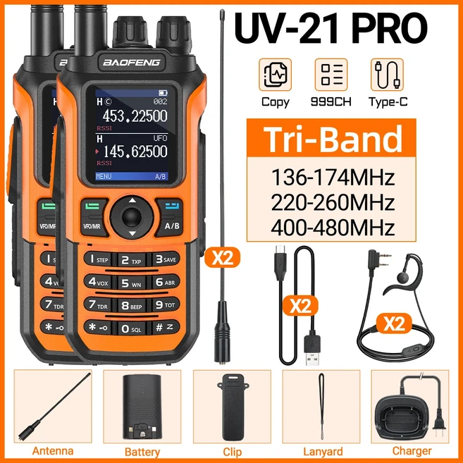 2x Baofeng UV-21 PRO 워키 장거리 무선 복사 주파수 -C 충전기 트라이 밴드 방수 양방향 라디오, 01, 04 OR Add H-771