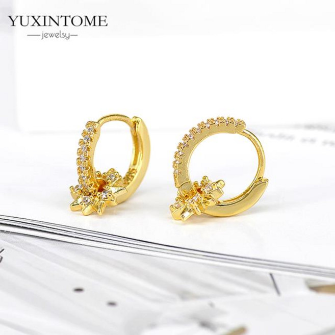 다섯개 스타 스파클링 매력 귀걸이 여성을위한 925 스털링 실버 바늘 펜던트 후프 패션 발렌타인 선물 (보석 색상-LN0819-1), 1개