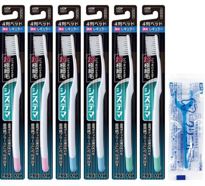 시스템 허브 브러시 보통 레귤러 4 열 6 개 치실 얇은 헤드 초극세모 칫솔