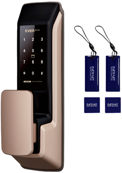 에버넷 무타공 푸시풀 도어락 에버플러스 EP-101 골드 고객직접설치 (번호전용 카드 지문), 2. EP-101S 골드(번호+카드)