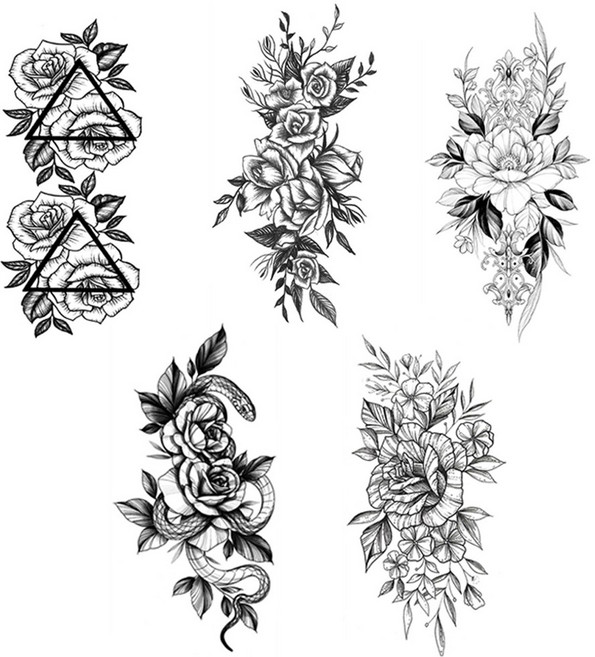 아띠꼴로 새긴듯해 붙이는 일회용 타투 스티커 셀프 헤나 판박이문신, 대형05.플라워E세트, 1세트, 구성