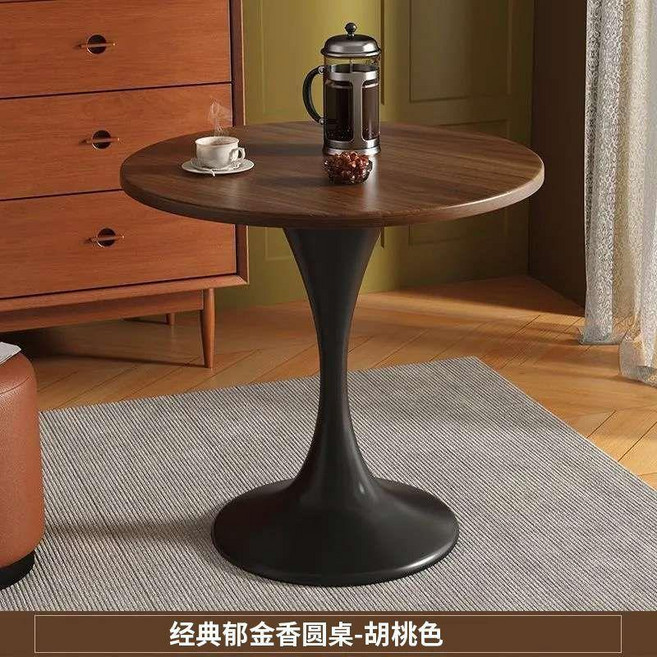 意式輕奢風圓形咖啡桌 80*75CM, 胡桃色,80*75CM