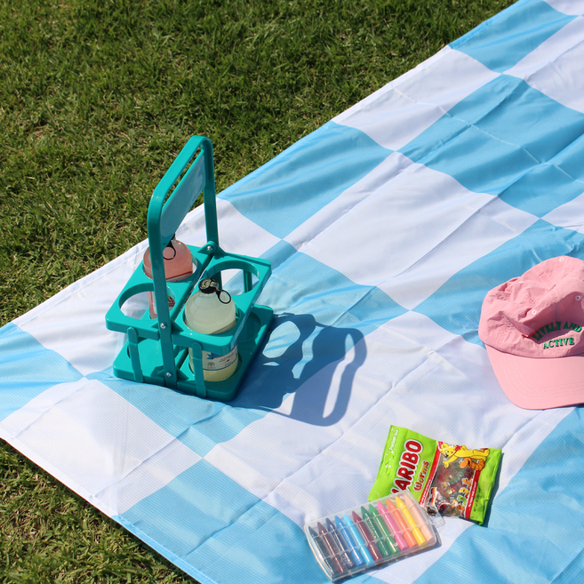 솜솜라이크 여행용 경량 피크닉매트 미니 방수 돗자리, 체커보드 스카이블루