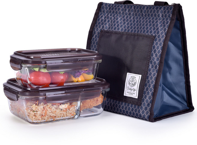 락앤락 랩케이스 300ML-1L 유리 내열 유리 도시락 도시락 도시락 선물 식품 상자 도시락 보관 상자 락앤락, 블랙 투피스 세트, 투명, 1개