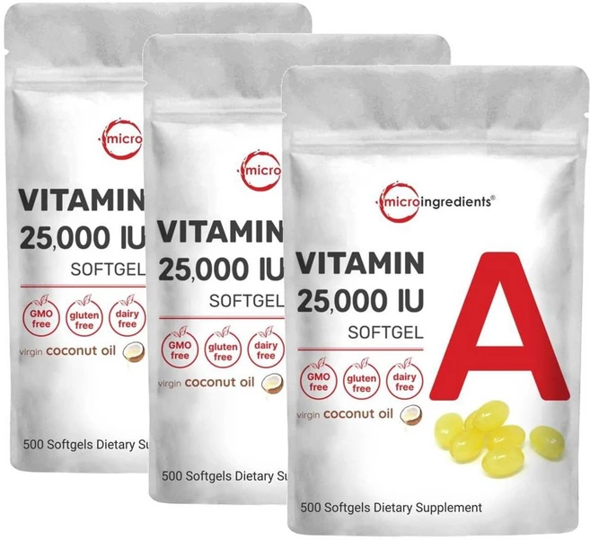 마이크로인그레디언트 비타민A 25000IU 맥시멈 스트렝스 소프트젤 Micro Ingredients Vitamin A, 3개, 500정 - 쿠팡