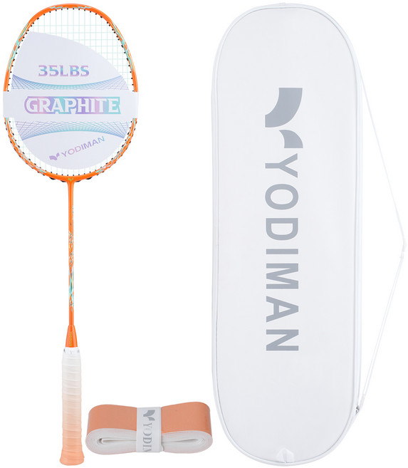 YODIMAN 초경량 배드민턴라켓 (프로 스트링 26lbs) 46T 고탄성 샤프트 35lbs 고강성 흑연 프레임 질주형 디자인, 1개, 에너지오렌지 3U