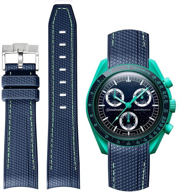 BONACE Moonswatch 워치용 밴드 오메가 X 스와치 20mm 시계와 호환되는 곡선형 실리콘 스트랩 문스와치 스피드마스터 교체용 갭 없는 스트랩 남성 여성 (올 블