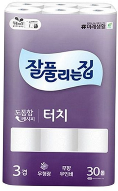 3겹 두루마리휴지 도톰한 무형광 30롤 3겹 롤화장지 무향 가정용 욕실용 화장실 업소용, 30, 1