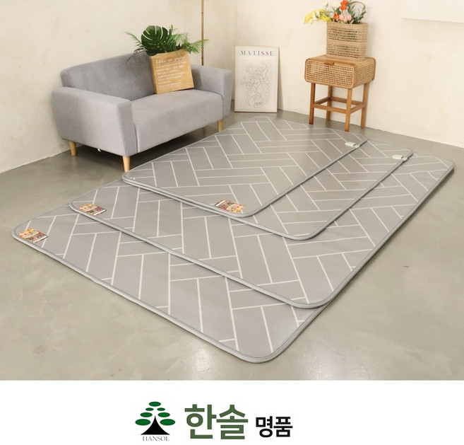 한솔 명품 타일 무늬 전기 카페트 매트 EMF 전자파 안심 국내 생산 방수 원단 충간소음 방지 매트 좌우 분리난방 장판 온열 원적외선, 2인용_150X183