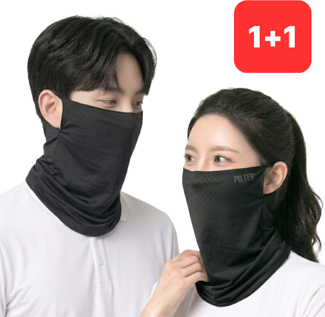 필테스 자외선 차단 쿨 스포츠 마스크 1+1, 블랙+블랙, 1세트
