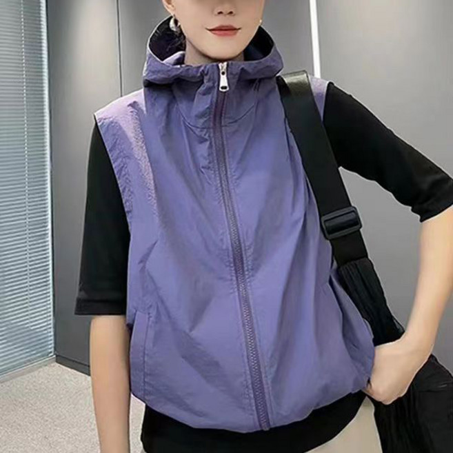 슬림소녀 여성용 여름 민소매 후드집업 데일리 야상 캐주얼 루즈핏 경량 바람막이 조끼 자켓