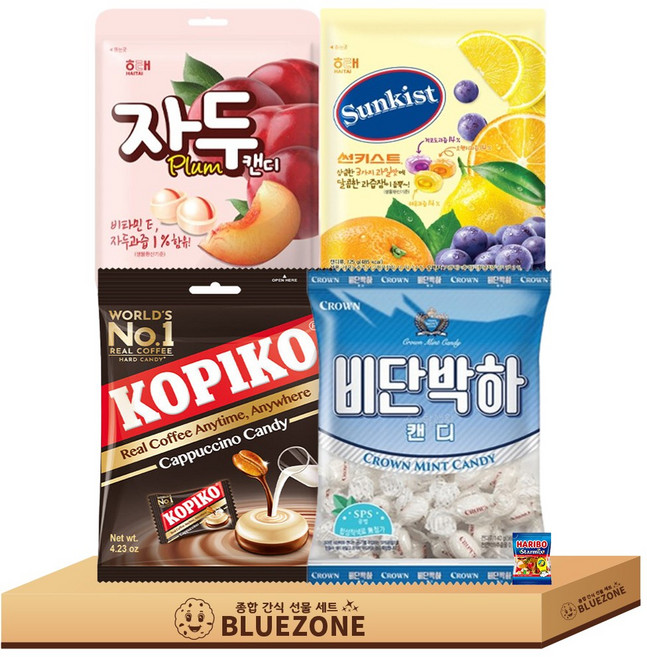 개별포장간식 사탕 캔디 B세트 썬키스트캔디125g 자두캔디130g 코피코카푸치노맛120g 비단박하140g 하스25g, 4개, 120g