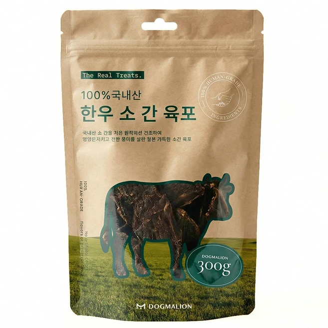 도그말리온 국내산 강아지 수제간식 대용량 6종, 1개, 300g, 한우 소 간 육포 - 쿠팡
