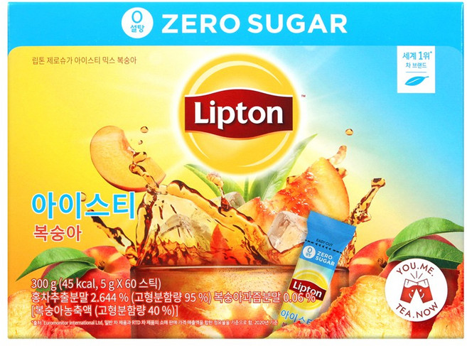 립톤 제로슈가 아이스티 믹스 복숭아, 5g, 60개입, 2개