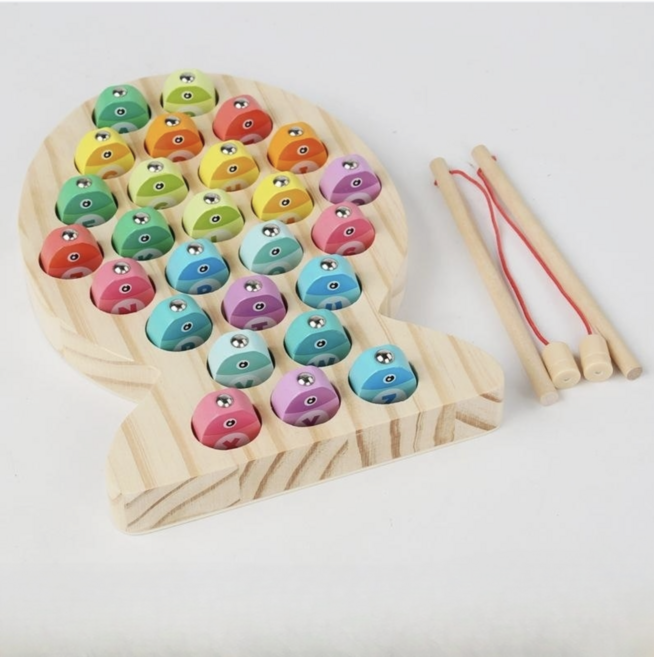 원목 자석 낚시놀이 알파벳 영어 숫자 학습 교구 물고기 퍼즐 보드게임 유아 장난감, 1개, 혼합색상