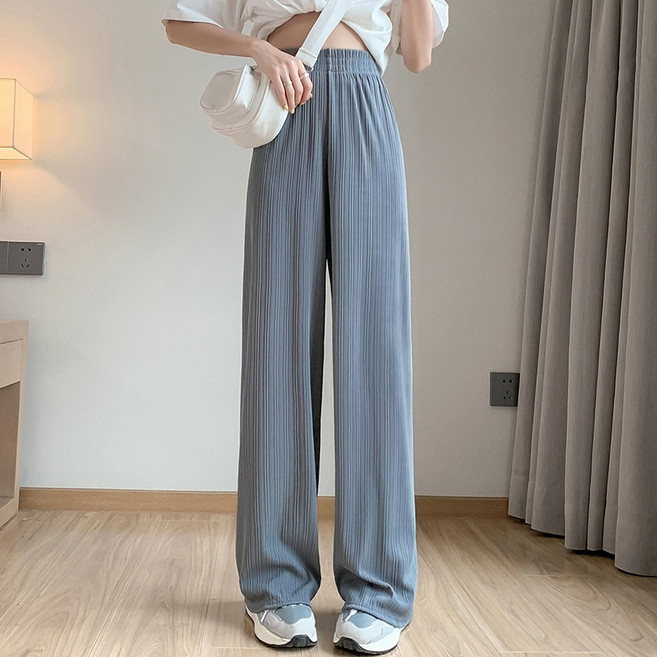 【OniWear】冰絲垂墜感闊腿褲 直筒寬鬆顯瘦休閒長褲 舒適透氣