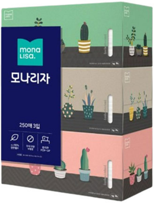 모나리자 벨라지오 천연 펄프 각티슈 2겹, 단품없음, 3개, 250매