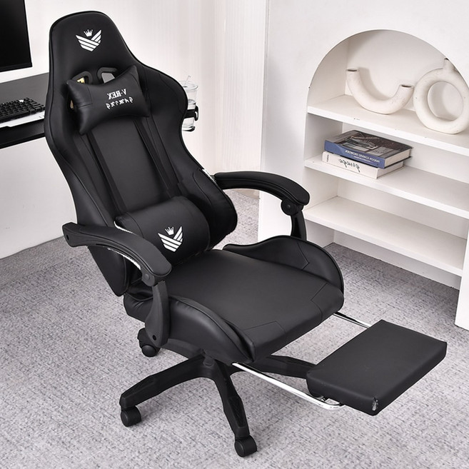 아우스 브이렉스 게이밍의자 컴퓨터의자 발받침 포함, 블랙