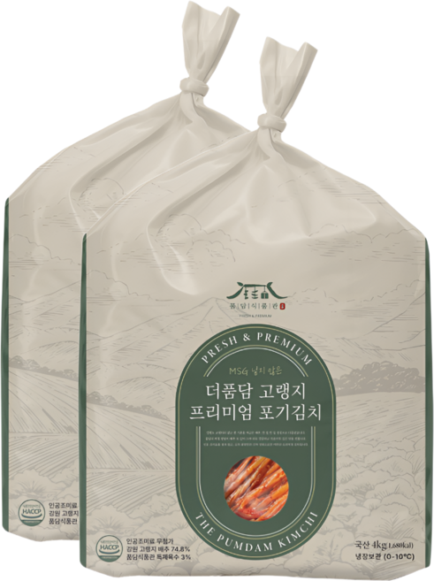조미료 무첨가 더품담 고랭지 포기김치 HACCP인증 국산 가정용, 1개, 8kg